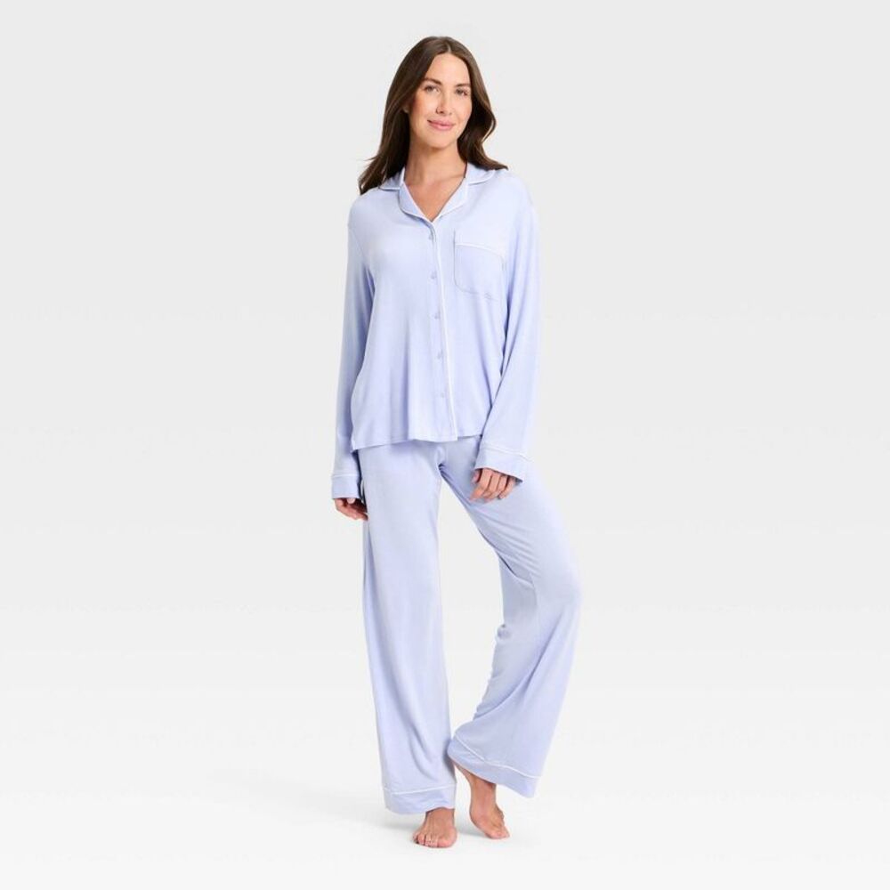 Women's Cloud Knit Long Sleeve Top & Pants Pajama Set - Blue XL